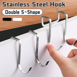304 Stainless Steel Practical S-Shaped Metal Double Hook Cabinet Door Hanging Rack Gadgets Holders Shelves Cabinet Storage Organizer Bathroom Accessories