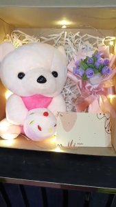 Cute Bear Gift Set with Flower Bouquet & Personalized Card for Girlfriend Wife Best Friend Mom Sister Kids Birthday Anniversary Christmas Valentines Day Mothers Day Graduation Appreciation Gift