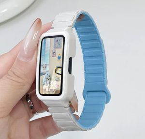 สายรัดซิลิโคนแบบห่วงแม่เหล็กพร้อมเคสป้องกันสำหรับ Xiaomi Smart Band 9 Active Strap / Redmi Band 3 Strap / Xiaomi Smart Band 8 Active Strap / Redmi Smart Band 2 3 Strap สำหรับ Xiaomi Mi Band 9 Active Strap สายนาฬิกาแบบเปลี่ยนได้