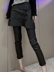 กางเกงลำลองผู้หญิงทรงตรงเอวยางยืดสไตล์ฤดูใบไม้ร่วง/ฤดูหนาวใหม่พร้อมกระโปรงผูกเชือกและกระโปรงทรงโค้ง