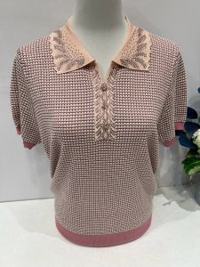 New Summer Mommy Ice Silk Short Sleeve Polo Collar T-Shirt Fashionable Middle-Aged Women Thin Knitted Top Trendy Shirt