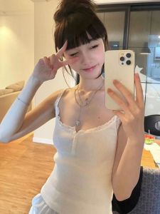 Áo Vest Ren Lụa Băng American Brand Girl Dành Cho Nữ Áo Khoác Ngoài Áo Lót Bên Trong Áo Vest Dài Tay Dáng Ôm Mùa Hè 2024