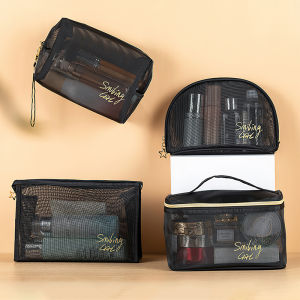 Portable Transparent Travel Pouch Cosmetics Makeup Bag Toiletries Organizer Mesh Net Polyster Travel Makeup Bag