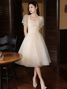 Elegant French Style Evening Gown Womens 18th Birthday Adult Ceremony Short Skirt High Waist V-Neck Strapless Polyester Fiber