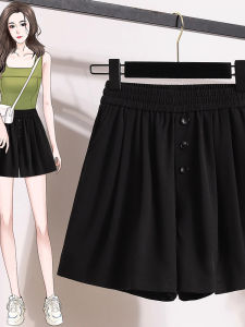 plus Size Womens Casual Black Suit Shorts Loose Ice Silk Pants High Waist Wide Leg Commute Style Korean Fashion