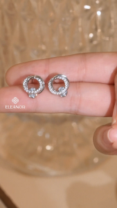 Bông tai nữ tròn chuôi bạc 925 Eleanor Accessories khuyên tai đính đá lấp lánh phụ kiện trang sức 4277