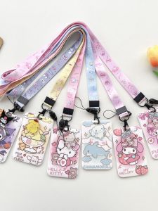 Cute Cartoon Meowordi Pudding Dog Lanyard Card Holder Long Rope Neck Hanging Student Access Control Public Transport Female Model