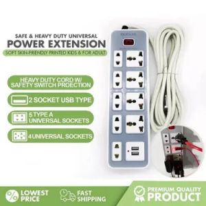 Stop Kontak Kabel 9Lubang 1.8 Meter MultiFunction Socket Plug Universal Stop Kontak Listrik + 2 USB Ports Safety Switch Protection Socket Charger Adapter