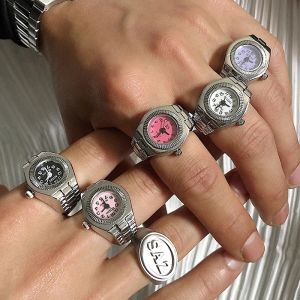 【Muswannas】Ring Watch Creativity Punk Hip-hop Couples Ring Watch for Women Men Trendy Personality Metal Mini Watchs Rings Jewelry Gift