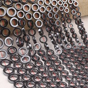 Natural Black Hematite Stone Beads 8-16mm Round & Hollow Circle Shapes For Diy Jewelry Making Bracelets Necklaces Craft Supplies