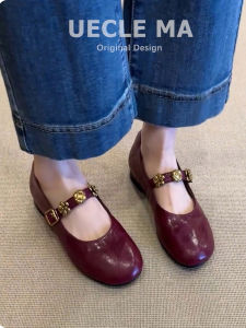 MASHUJIA | Soft Leather Retro French Ballet Flat Shoes