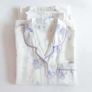 Adorable Spring Summer Cotton Gauze Long Sleeve Girls Pajamas Set Autumn Winter Home Clothes for Kids All Seasons Pure Cotton