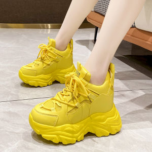 Yellow Thick Bottom Dad Shoes Womens Casual Sporty Style Inner Heightening 10cm Platform Fall 2025 New Arrival Trendy