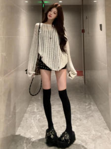 เสื้อสเวตเตอร์ถักแขนยาวบางแบบเกาหลีสำหรับผู้หญิงในช่วงฤดูร้อน เสื้อคลุมกันแดดหลวมๆ สไตล์วันหยุด เสื้อตัวบนคอตั้ง