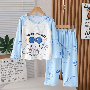 Spring Autumn Childrens Sleepwear Princess Baby Long Sleeve Long Pants Girls Kuroko Set Thin Home Clothes Cartoon Print round Neck Pullover