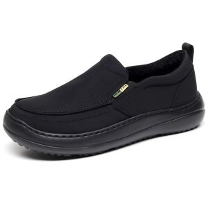 Mens Slip-On Cotton Shoes Beijing Old Style round Toe Loose Fit Warmth Waterproof Fleece Lined Casual Shoes for Daily Wear