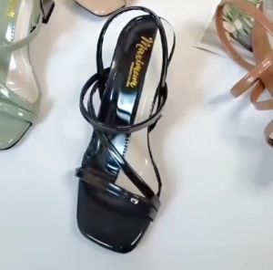 AURORA - QUEENSHA Heels Sepatu Kaca Motif Tali Silang Sandal Heels Kondangan Sendal Hak Tinggi Pump Heels Chunky Cantik Kekinian Banget