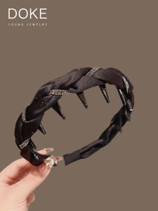 Elegant Black Water Diamond Twist Braid Hairband Womens 2025 New High Hairline Pressure Headband Outdoors Versatile Hair Clip