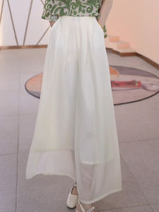 Shalldoer | Loose Breathable Casual Pants Womens Mid-Length Pure Color Summer Thin Chiffon Wide Leg Skirt Pants Girls Fashion Style