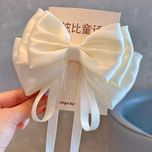 Korean High-End Satin Feeling Large Bow Knot Girls Hair Accessories Hair Clips with Sashes Spring Clamp Red Wine Color
