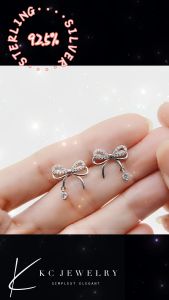 KC Jewelry S925 Silver - White Gold Plated Diamond Ribbon Stud Earrings