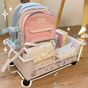 Book Storage Box under Table Storage Pulley School Bag Handy Gadget Schoolbag Rack Removable Trolley School Bag Storage Rack