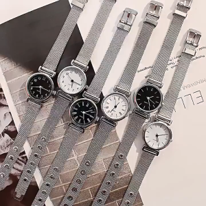 Silver Womens Elegant Watch Stainless Steel Micro Dial Quartz Watch Mesh Strap for Daily and Business Korean Fashion Watch