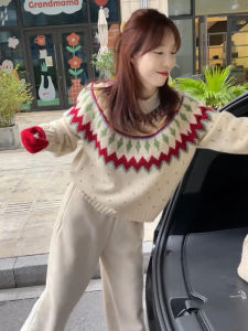 Christmas Theme Lazy Sweet Womens Knitwear Loose Fit Design Winter Top Comfortable Warmth Long Sleeve round Neck Sweater