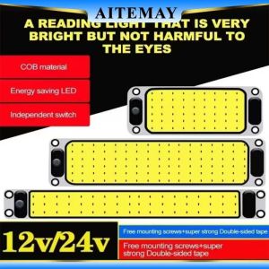 Aitemay Waterproof 108 LED Strip Light 12-24V with Switch for Car Truck Van Boat Indoor Reading Night Light Cold White COB Light
