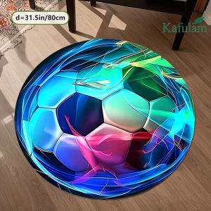 VIKAMA Neon Soccer Ball Rug Round Gaming Mat Non-Slip Sound Absorbing Floor Carpet for Gamer Room Bedroom Home Decor Cool