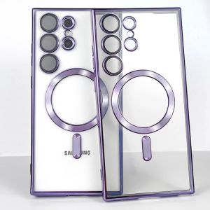 For Samsung Galaxy S24 S23 S22 S21 Note 20 Ultra S23 FE Electroplated With Magsafe Case Soft TPU Magnetic Lens Protection Film Phone Case