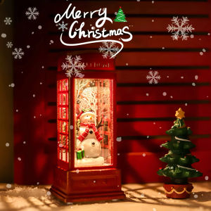 Christmas Phone Booth Decoration with Santa Claus Snowman & Tree - Red Retro Telephone Booth Ornament With Light Home Decorator