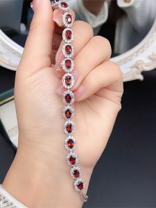 Pure Silver Natural Almandine Garnet Bracelet for Women New 2025 Advanced Gift for Girlfriend Wife Birthday Valentines Day