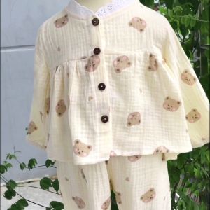 Đồ bộ bé gái NHULII Quần áo dài tay xô muslin cao cấp hoạ tiết dễ thương cho bé 7 đến 17 kg NI017