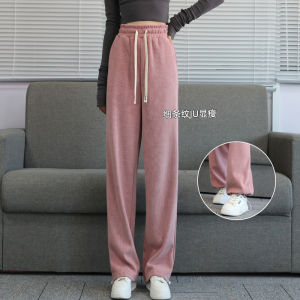 กางเกงกีฬาเอวสูงยาวคลุมเข่าสำหรับผู้หญิง กางเกงขายาวทรงหลวม ผ้าโพลีเอสเตอร์ กางเกงขายาวลำลองสำหรับผู้หญิงไซส์ใหญ่