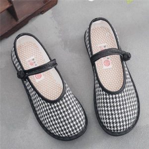 รองเท้าผ้าใบฤดูใบไม้ผลิและฤดูร้อนสำหรับผู้หญิง ทรงหัวมน ส้นแบน แบบสวมสบาย รองเท้าทำงาน รองเท้าแม่ รองเท้าแบบสวมสไตล์ย้อนยุค