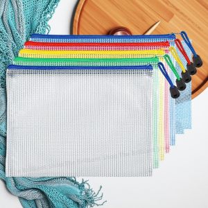 5PCS Stationery Storage Folder File Mesh Zipper Pouch A5 Document Bag Zip File Folders School Office Supplies