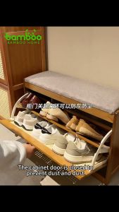 Bamboo Shoes Cabinet  Stool Shoe Cabinet With Soft Pad Creative Footstool Stool Shoe Changing Stool 2 in 1 Shoe Storage 换鞋凳