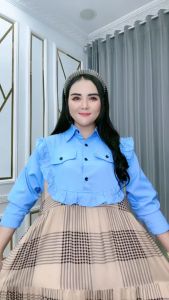 Midi Dress Wanita 555822 Mirta Kotak Denim Mix Rayon Pre Miyum