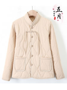 Lightweight Short Cotton Jacket for Middle-Aged And Elderly Women Traditional Chinese Style Loose Fit Cardigan with Pockets Single-Breasted