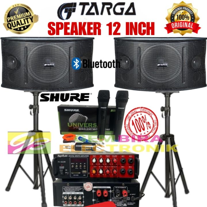 PAKET KARAOKE SPEAKER TARGA 12 INCH AMPLI FIRSTCLASS USB BLUETOOTH