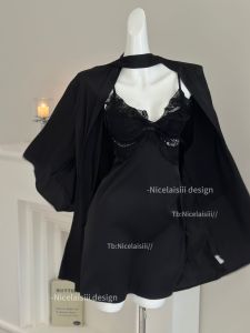 Váy Ngủ Ren Gợi Cảm Bằng Vải Satin Có Đệm Ngực Cho Ngực Nhỏ Váy Ngủ Gợi Cảm Cho Nữ Thanh Thiếu Niên Mùa Hè 2024