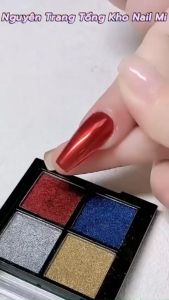 Tráng gương nén trang trí móng tay nail Khay sét tráng gương 4 màu