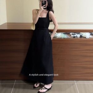 VKSOD | Elegant French Style Hepburn A-Line Long Dress Women Summer 2025 Slimming High Waist Strapless Gown Fairy Tale Atmosphere Zipper Back
