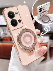 Silicone Protective Case for OPPO Reno9 Pro+ Full Cover Anti-Fall Rotating Ring Stand Fashionable Luxury Personality Creative