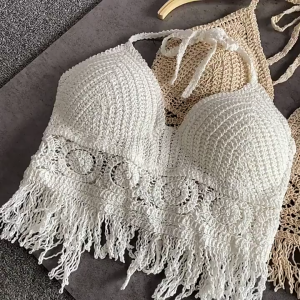 YIFAFA Womens Bohemian Tassel Suspender [2-3 Days Delivery] Floral Hanging Neck Vest Lace Up Backless Suspender Embroidered Lace Up Lingerie