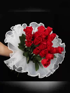 กระดาษห่อช่อดอกไม้ ประดับมุก เส้นด้ายลูกไม้ตาข่าย 4หลา วัสดุห่อดอกไม้ DIY