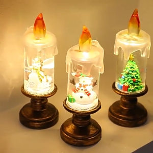 ❄️Flameless LED Candle Lights for Christmas Decor Battery Operated Artificial Candle with Snow Globe Candle Light Glowing Santa Spinning Candles🎅