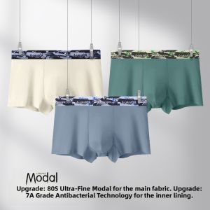 MiiOW | Mens Modal No-Trace Breathable Underwear Antibacterial Comfortable Boxer Shorts Mid-Waist Youth Suitable Flat Angle Pants