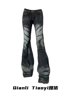 กางเกงยีนส์ทรงหลวมสไตล์อเมริกัน Y2K สำหรับผู้หญิง ทรงเข้ารูป กระดุม ทรงขาบานเล็ก กางเกงขายาวทรงเข้ารูป เหมาะกับฤดูใบไม้ผลิและฤดูใบไม้ร่วง